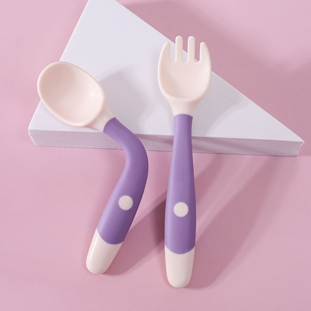MARSEE Cuillère et fourchette d'apprentissage pour bébé 2 pièces,cuillère  d'apprentissage flexible et résistante à la chaleur(jaune)